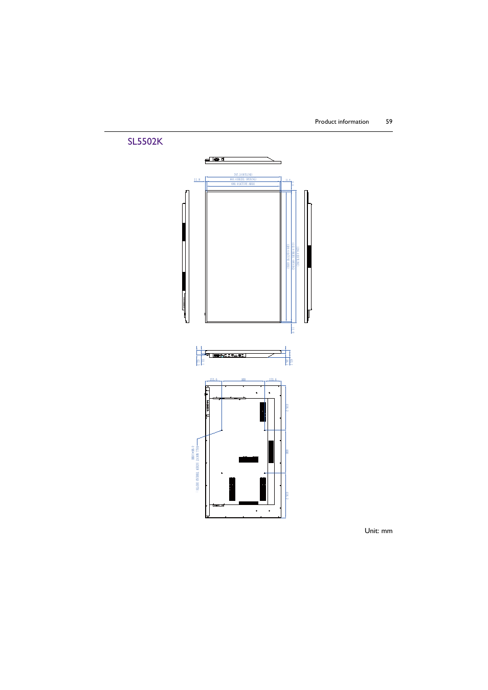 Sl5502k, Unit: mm, Product information 59 | BenQ SL4302K 43" 4K Pantone-Validated SmSignage Display User Manual | Page 59 / 63