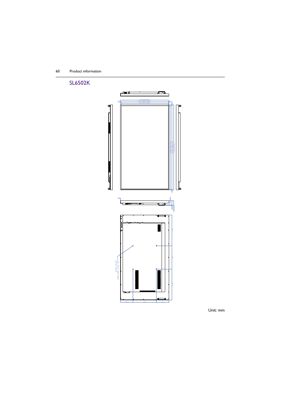 Sl6502k, Unit: mm, Product information 60 | BenQ SL4302K 43" 4K Pantone-Validated SmSignage Display User Manual | Page 60 / 63