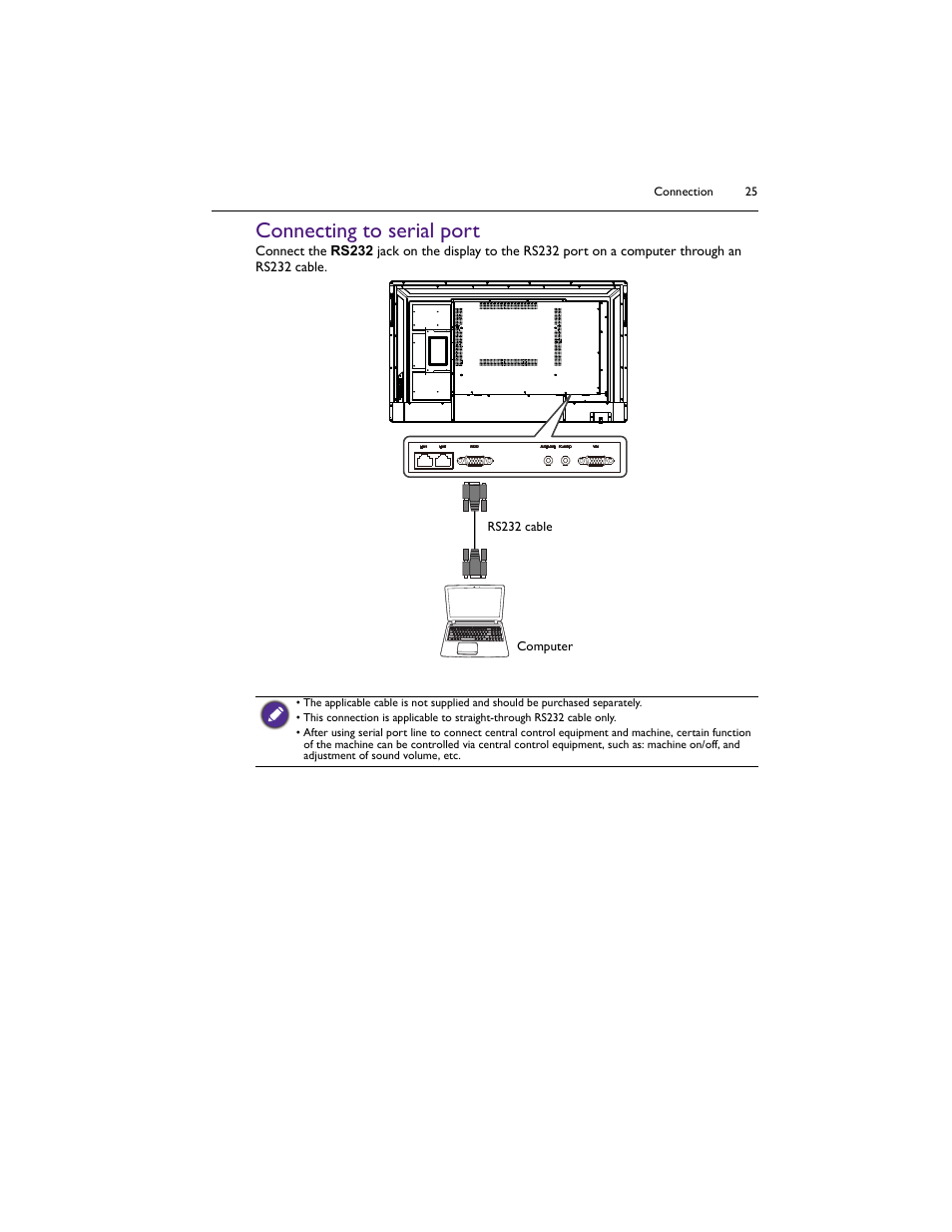 Connecting to serial port | BenQ IL5501 55" SmInteractive Signage Display User Manual | Page 25 / 74