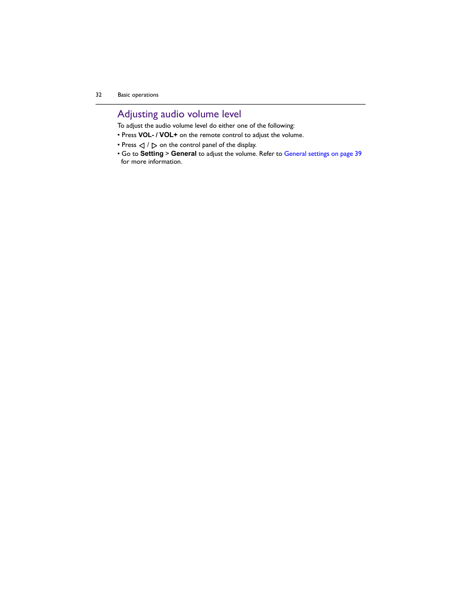 Adjusting audio volume level | BenQ IL5501 55" SmInteractive Signage Display User Manual | Page 32 / 74