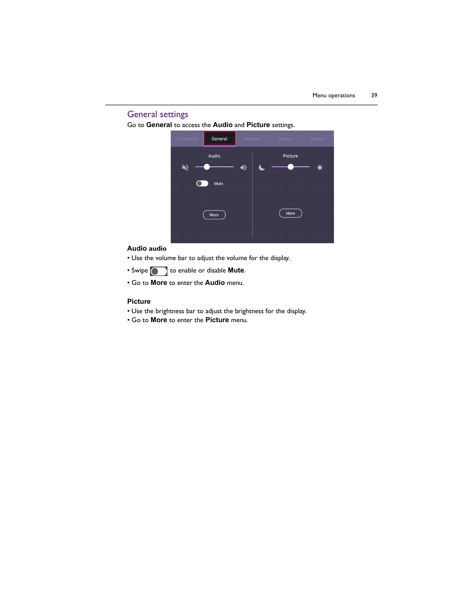 General settings | BenQ IL5501 55" SmInteractive Signage Display User Manual | Page 39 / 74