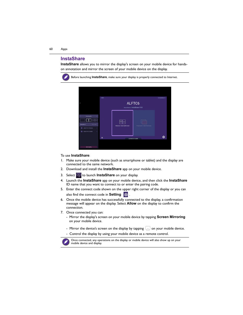 Instashare | BenQ IL5501 55" SmInteractive Signage Display User Manual | Page 60 / 74