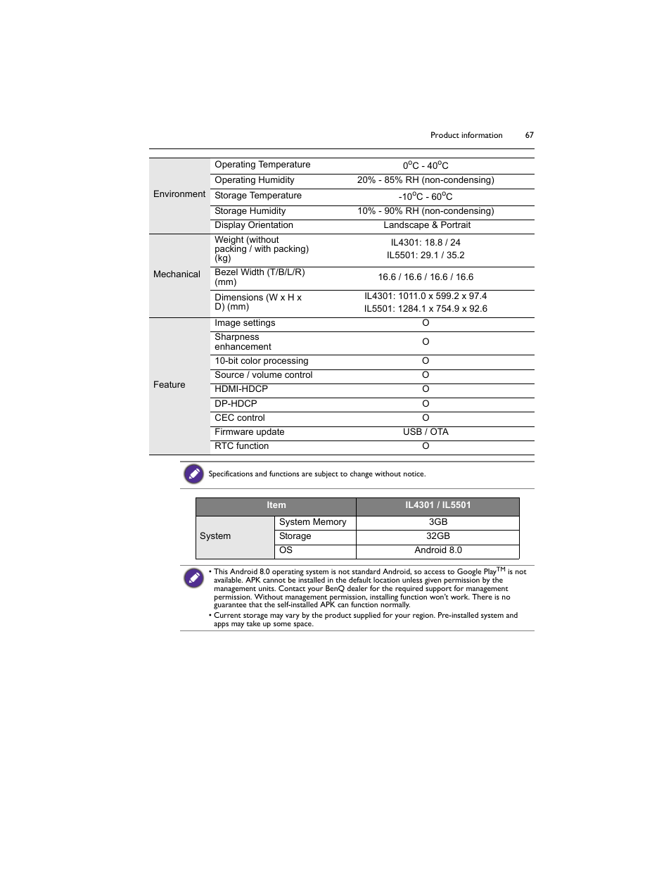 BenQ IL5501 55" SmInteractive Signage Display User Manual | Page 67 / 74