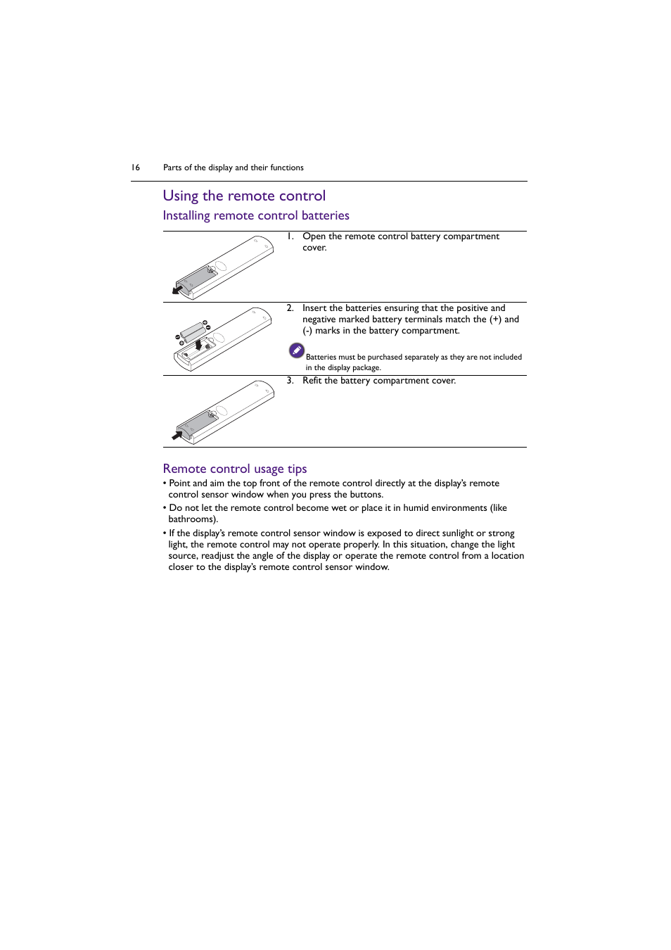 Using the remote control | BenQ PL5502 55" 4K Video Wall Display User Manual | Page 16 / 40