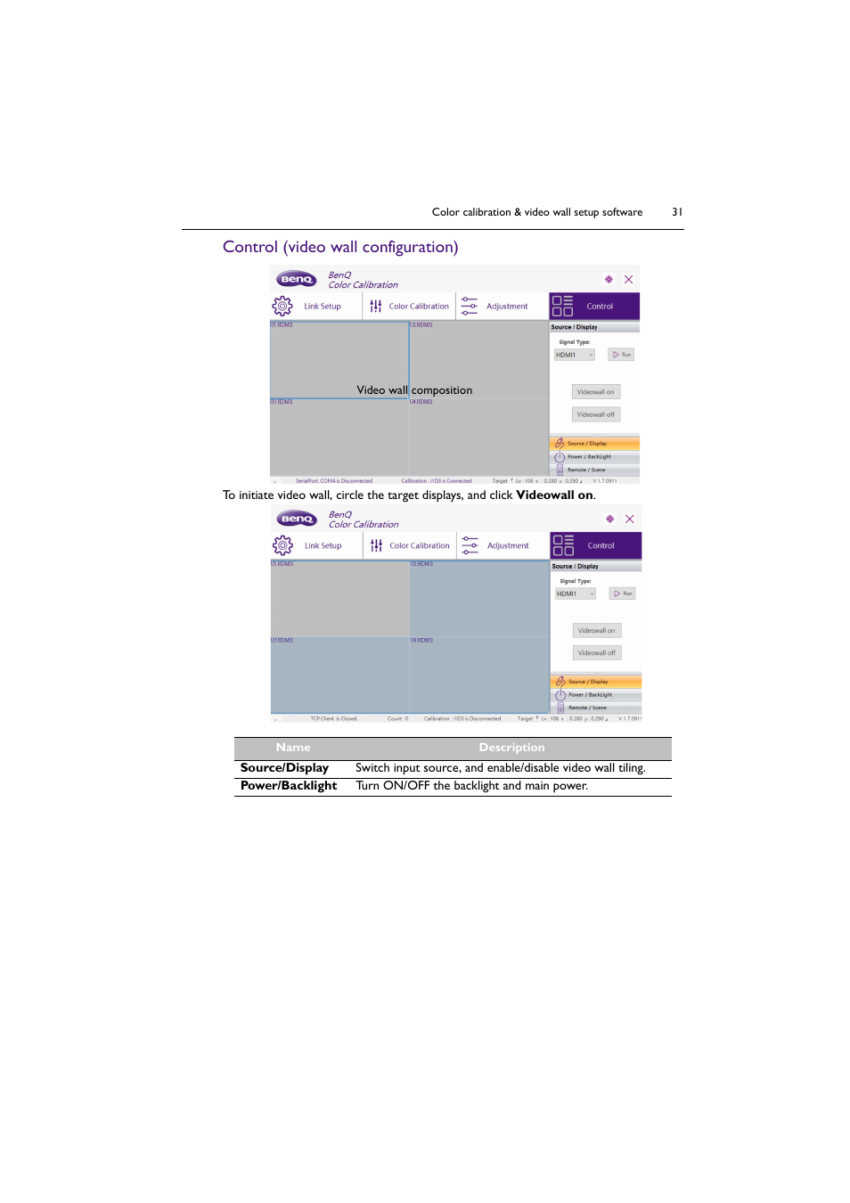 Control (video wall configuration) | BenQ PL5502 55" 4K Video Wall Display User Manual | Page 31 / 40