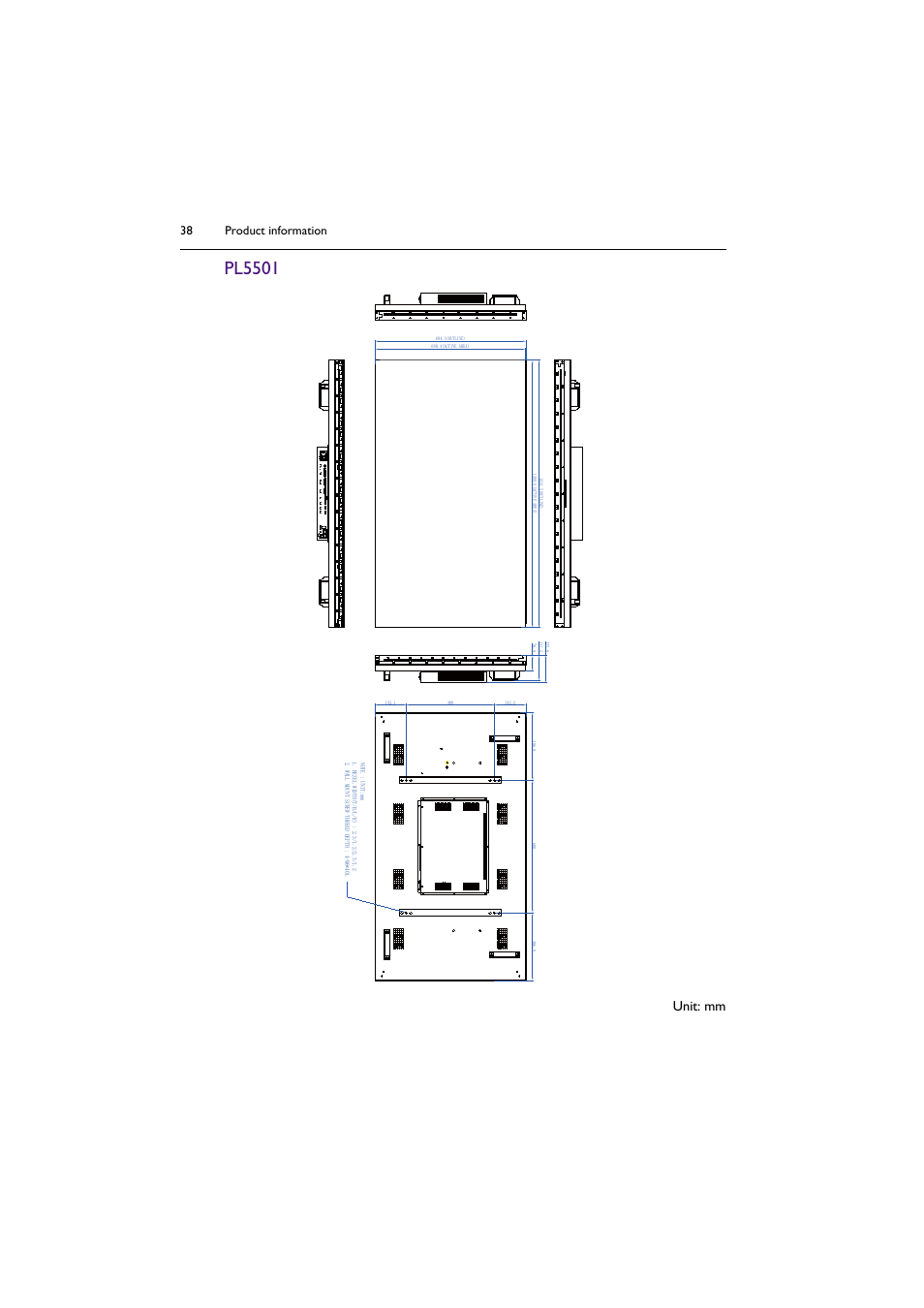 Pl5501, Unit: mm, Product information 38 | BenQ PL5502 55" 4K Video Wall Display User Manual | Page 38 / 40