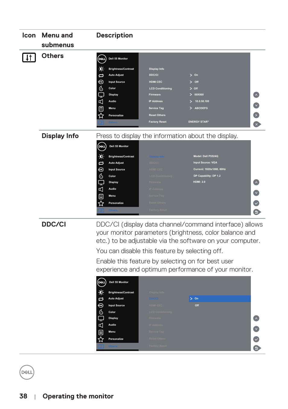 Dell P5524Q 55" UHD 4K Commercial Monitor User Manual | Page 38 / 68