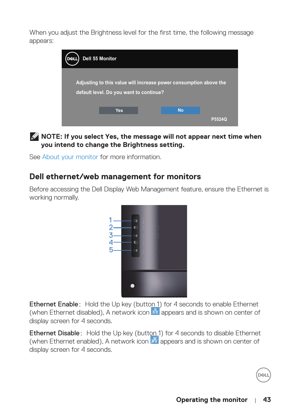 Dell ethernet/web management for monitors, Dell, Ethernet/web management for monitors | Dell P5524Q 55" UHD 4K Commercial Monitor User Manual | Page 43 / 68
