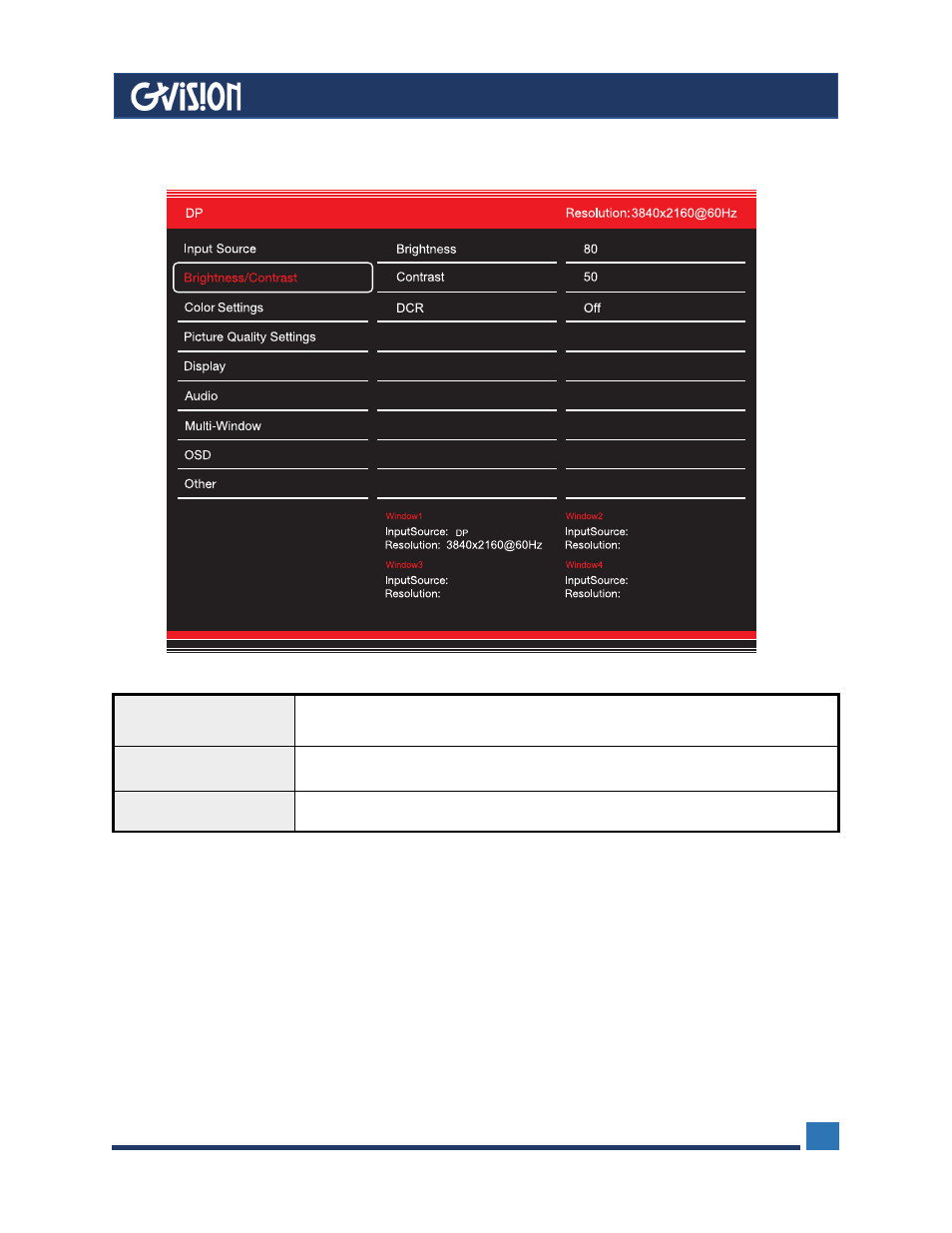 2 brightness / contrast | GVision USA C43BI 43" 4K Security Monitor User Manual | Page 8 / 17