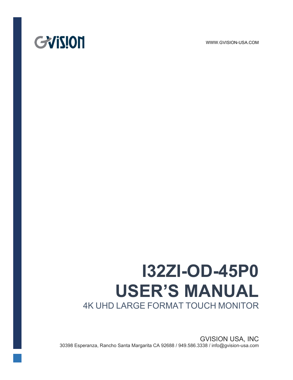 GVision USA I32ZI 32" 4K UHD Touchscreen Monitor User Manual | 12 pages