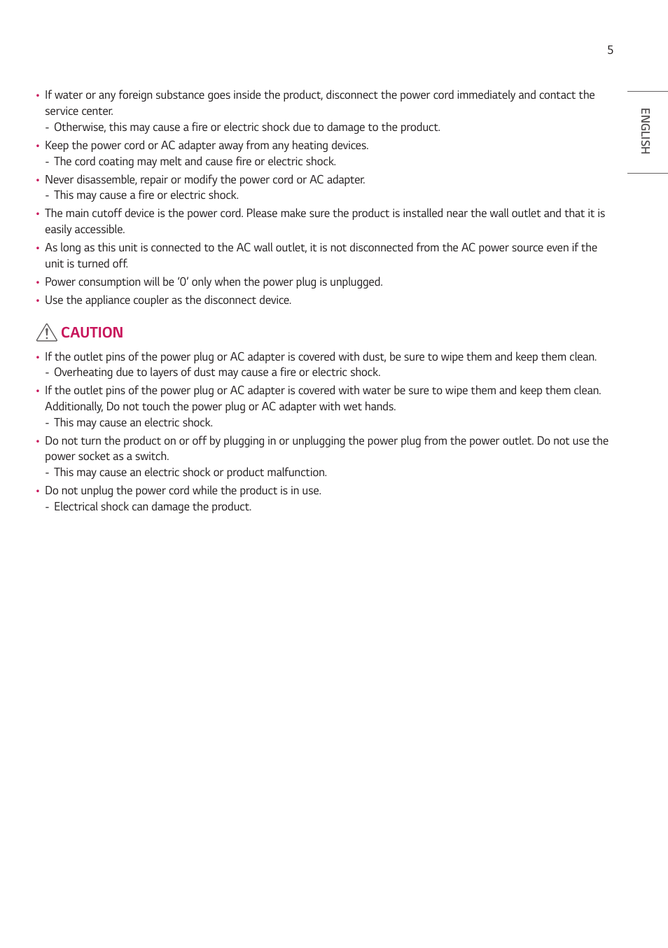Caution | LG VL5G-M 49" Full HD IPS LED Video Wall Display User Manual | Page 5 / 37