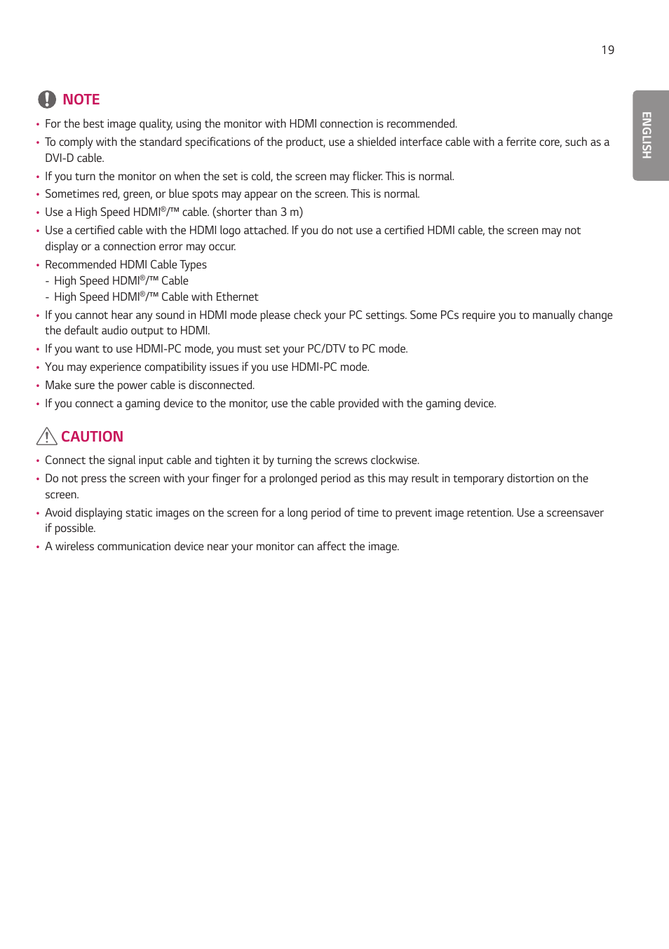 Caution | LG 55TC3CG-H 55" 4K UHD HDR Touchscreen Commercial Monitor User Manual | Page 55 / 153