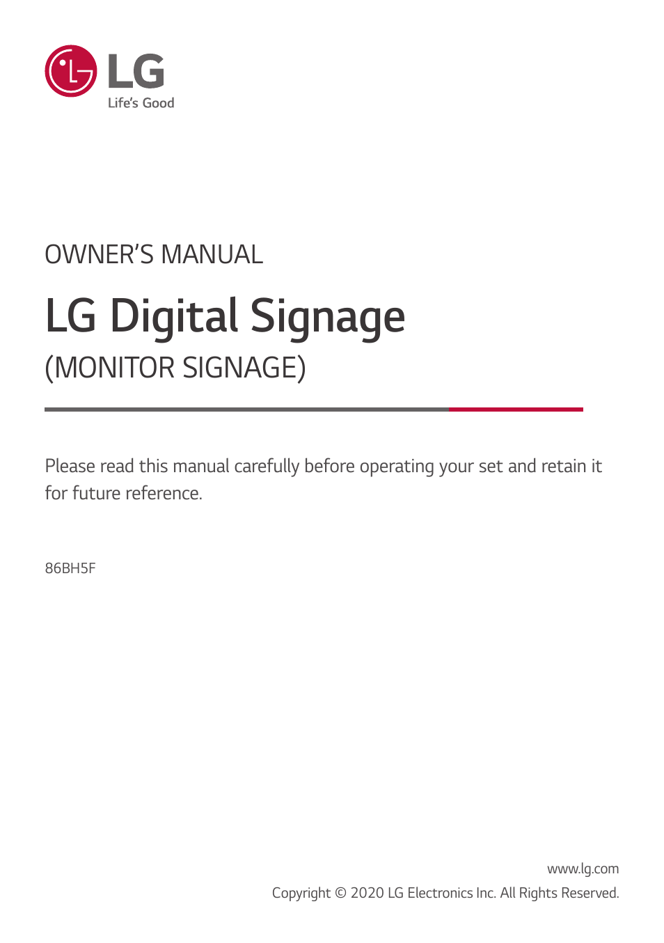LG BH5F-M 86" 4K UHD Ultra-Stretch Digital Signage Commercial Monitor User Manual | 134 pages