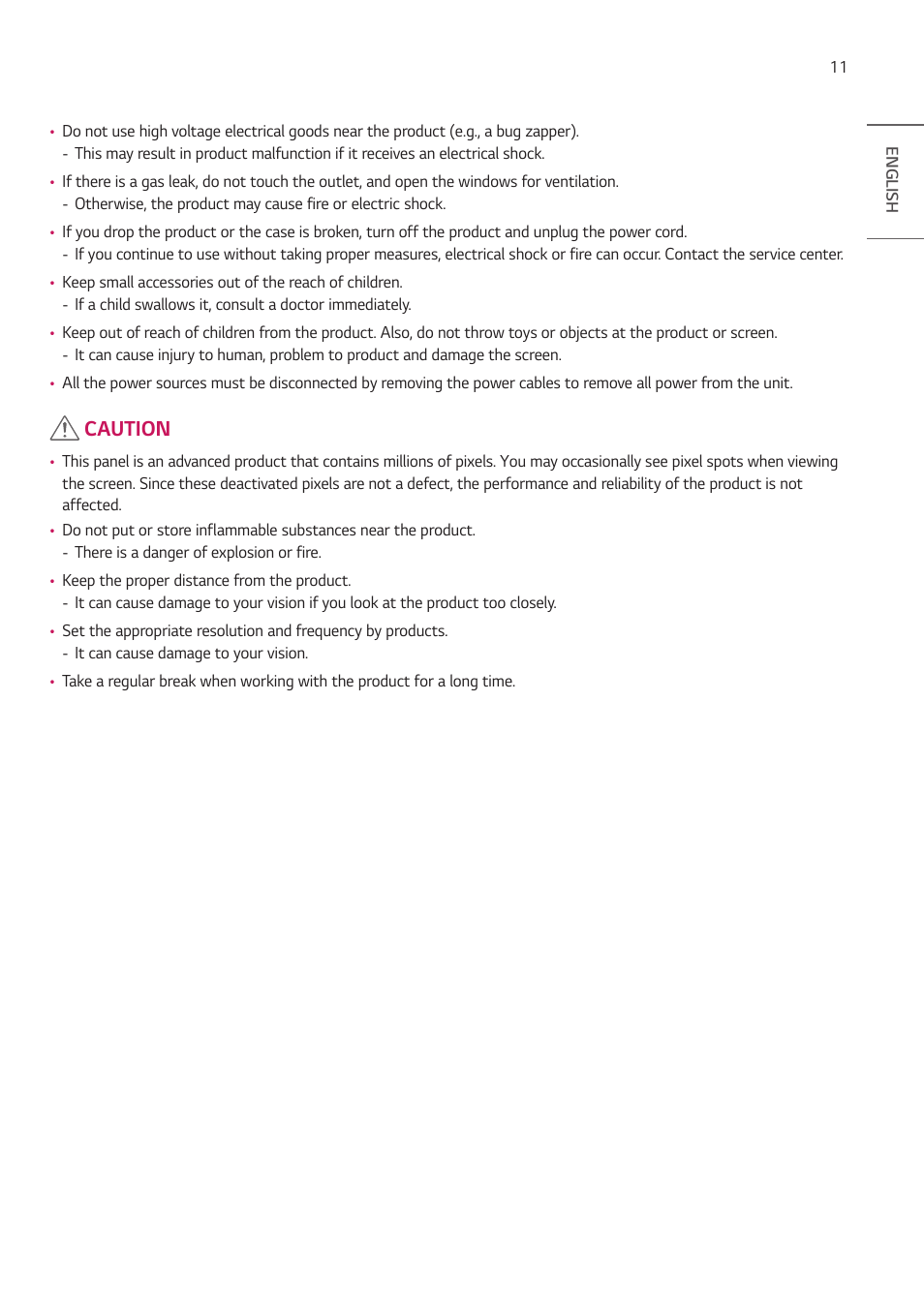 Caution | LG BH5F-M 86" 4K UHD Ultra-Stretch Digital Signage Commercial Monitor User Manual | Page 11 / 134