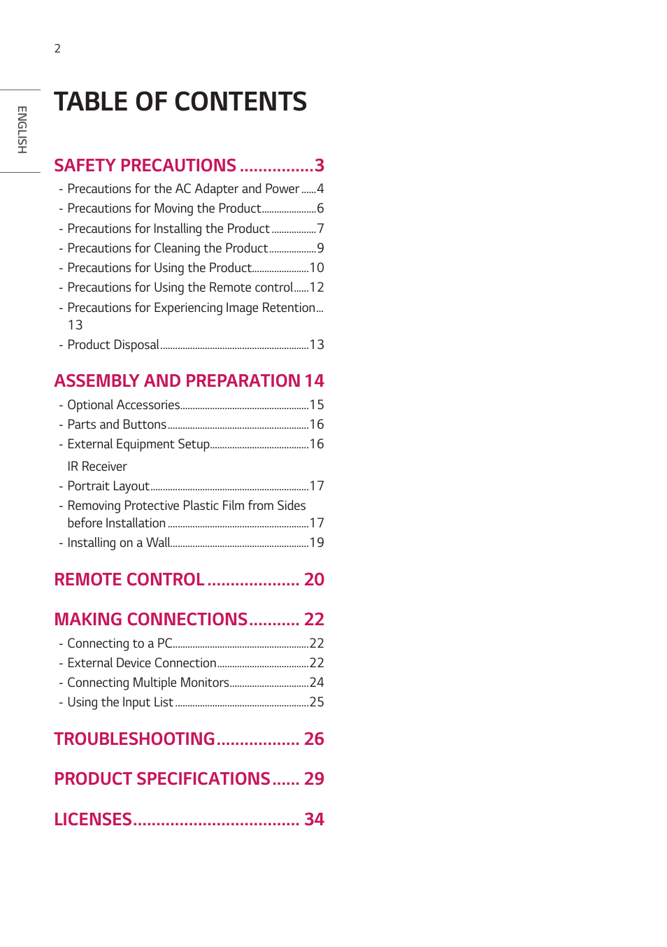 LG BH5F-M 86" 4K UHD Ultra-Stretch Digital Signage Commercial Monitor User Manual | Page 2 / 134