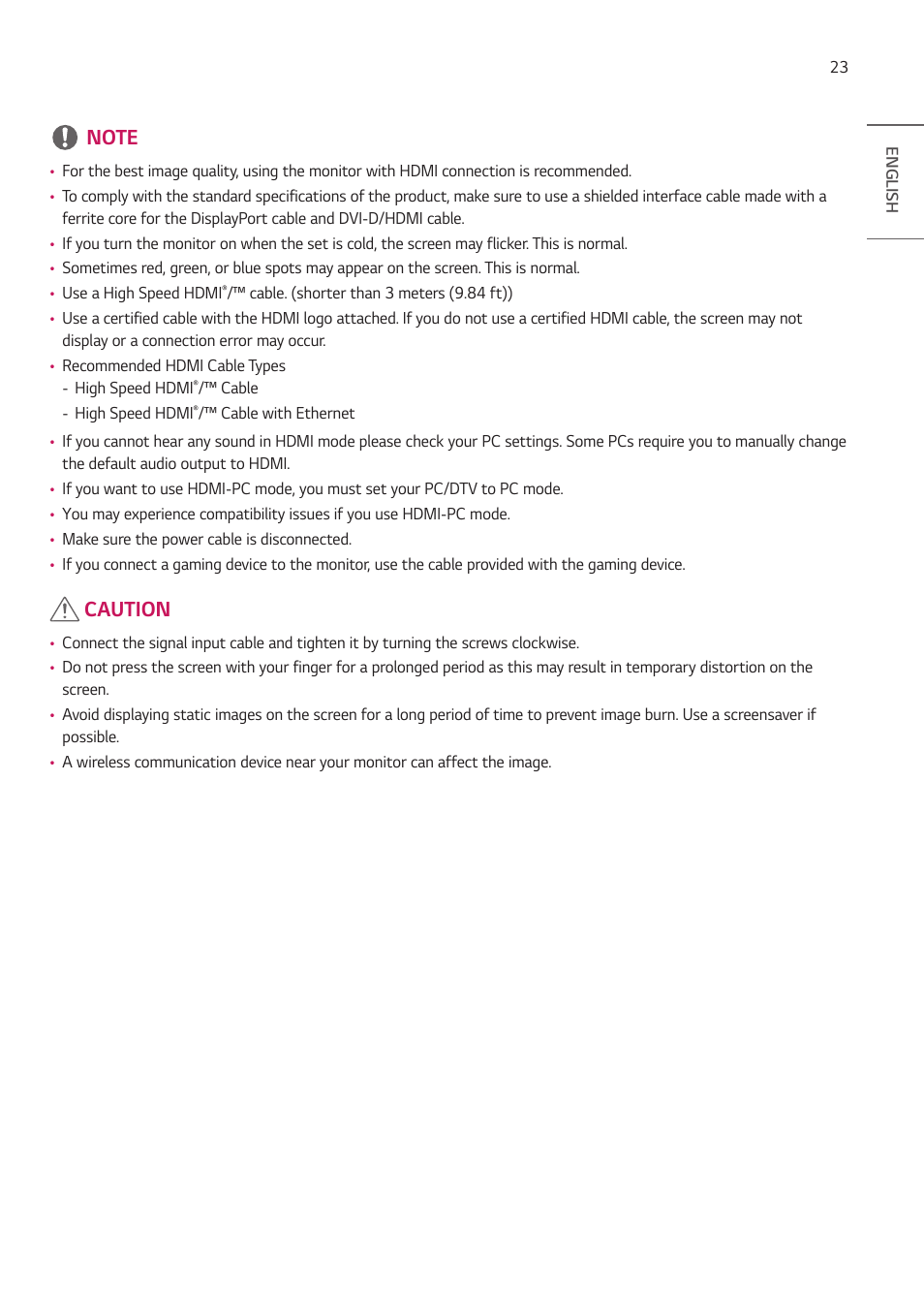 Caution | LG BH5F-M 86" 4K UHD Ultra-Stretch Digital Signage Commercial Monitor User Manual | Page 23 / 134