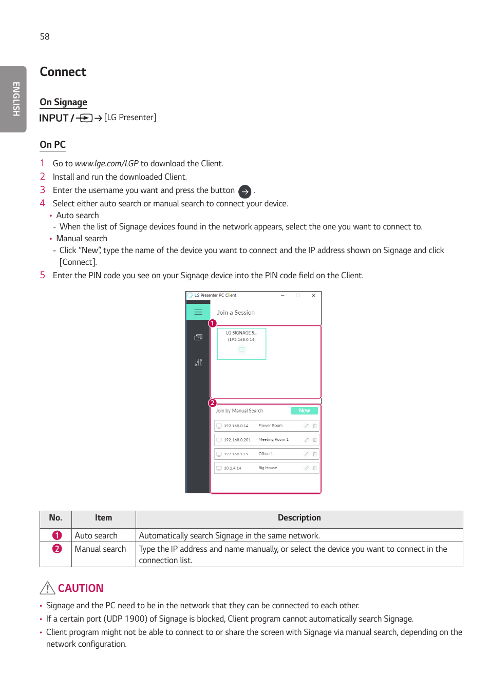 Connect, Caution | LG BH5F-M 86" 4K UHD Ultra-Stretch Digital Signage Commercial Monitor User Manual | Page 93 / 134