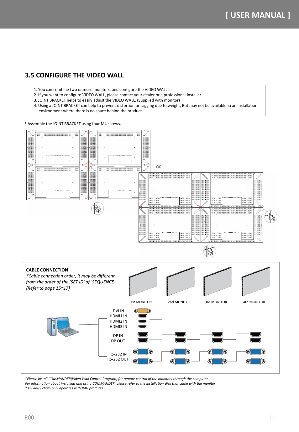 User manual, 5 configure the video wall | Orion Images R4N49NNU 48.5" 4K UHD Video Wall Display User Manual | Page 11 / 35