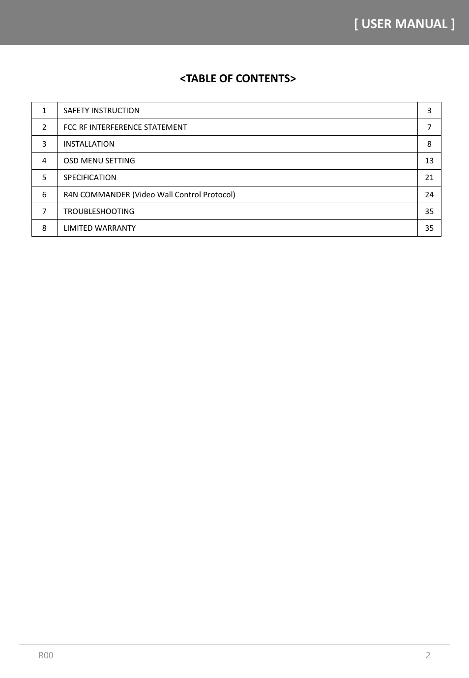 Orion Images R4N49NNU 48.5" 4K UHD Video Wall Display User Manual | Page 2 / 35