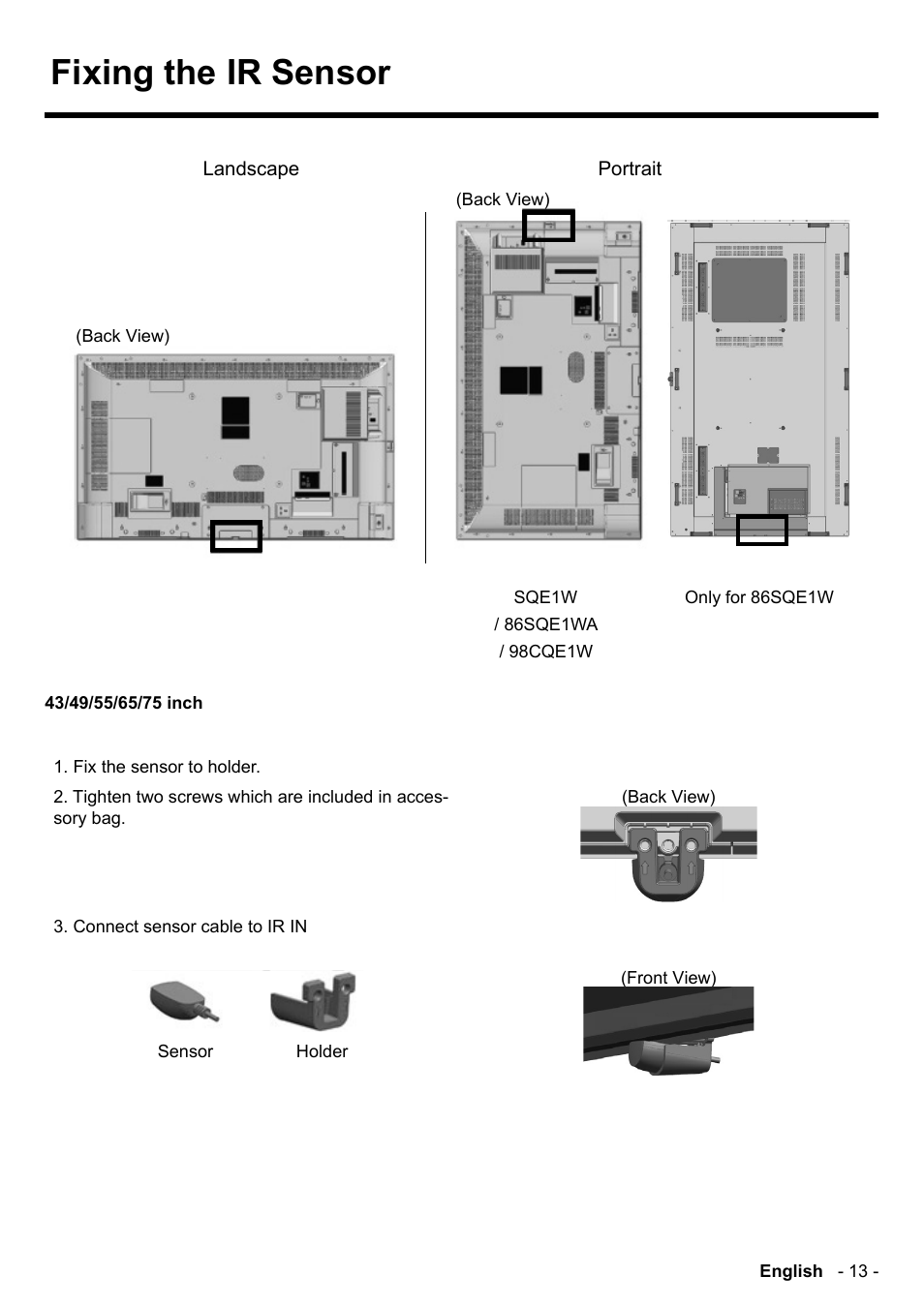 Fixing the ir sensor | Panasonic TH-86CQE1W 86" Class 4K UHD Commercial Monitor User Manual | Page 14 / 31