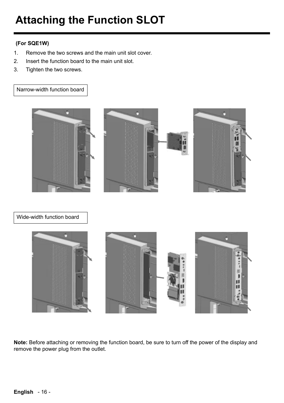 Attaching the function slot | Panasonic TH-86CQE1W 86" Class 4K UHD Commercial Monitor User Manual | Page 17 / 31