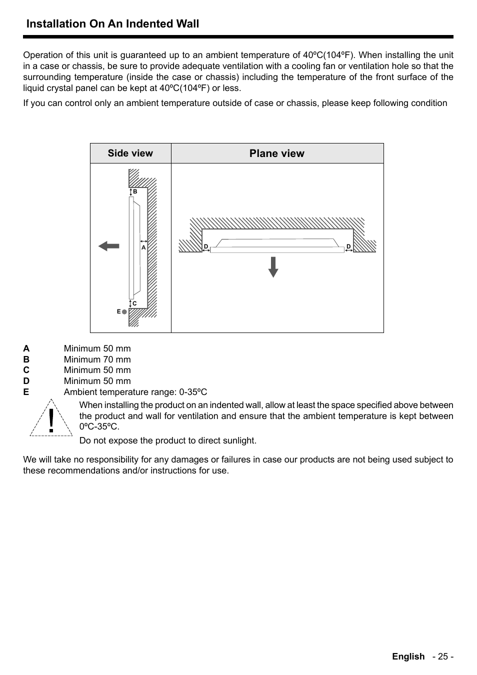 Installation on an indented wall, 3odqhylhz | Panasonic TH-86CQE1W 86" Class 4K UHD Commercial Monitor User Manual | Page 26 / 31