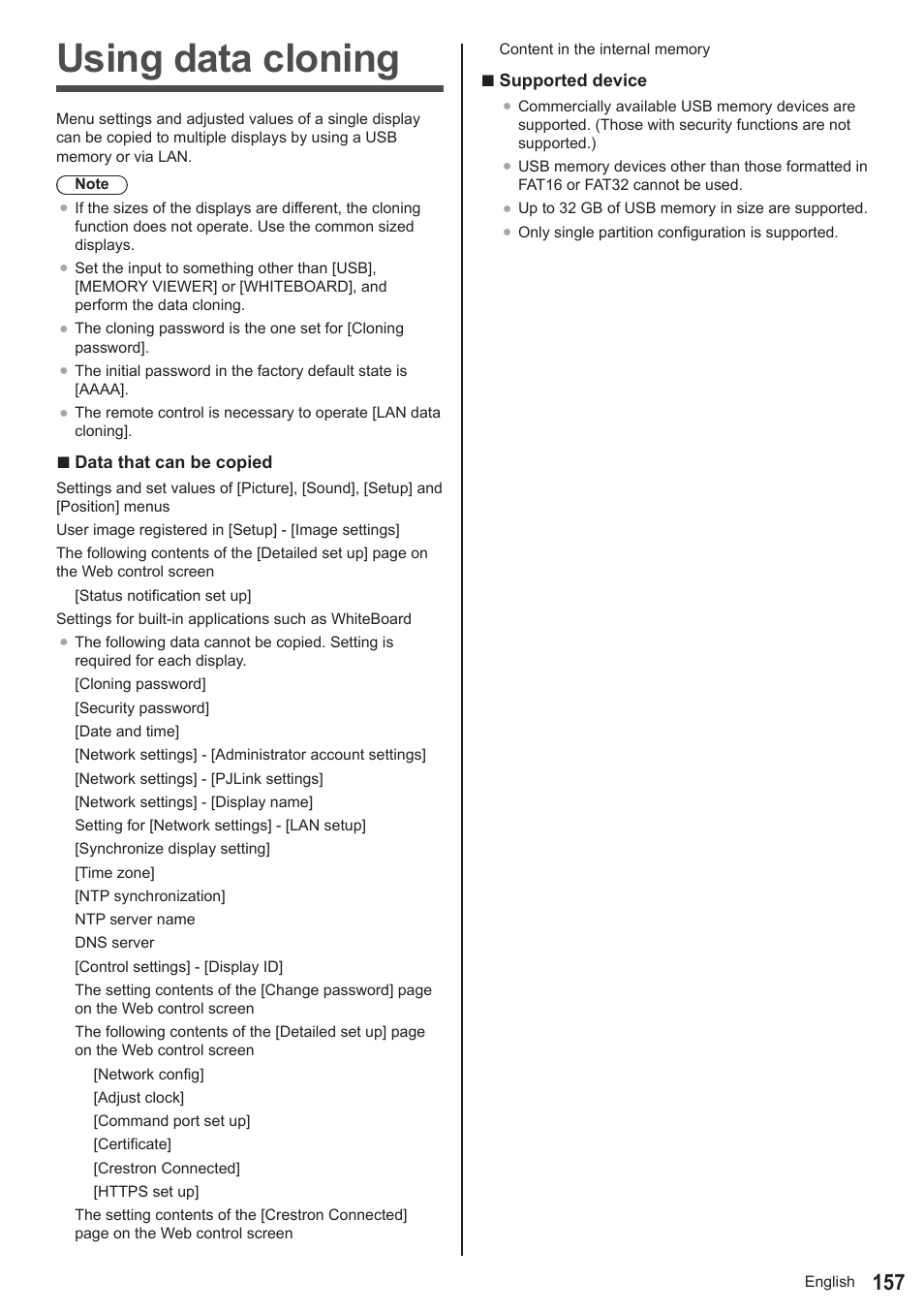 Using data cloning | Panasonic TH-86EQ2W 85.6" 4K Digital Signage Display User Manual | Page 157 / 178