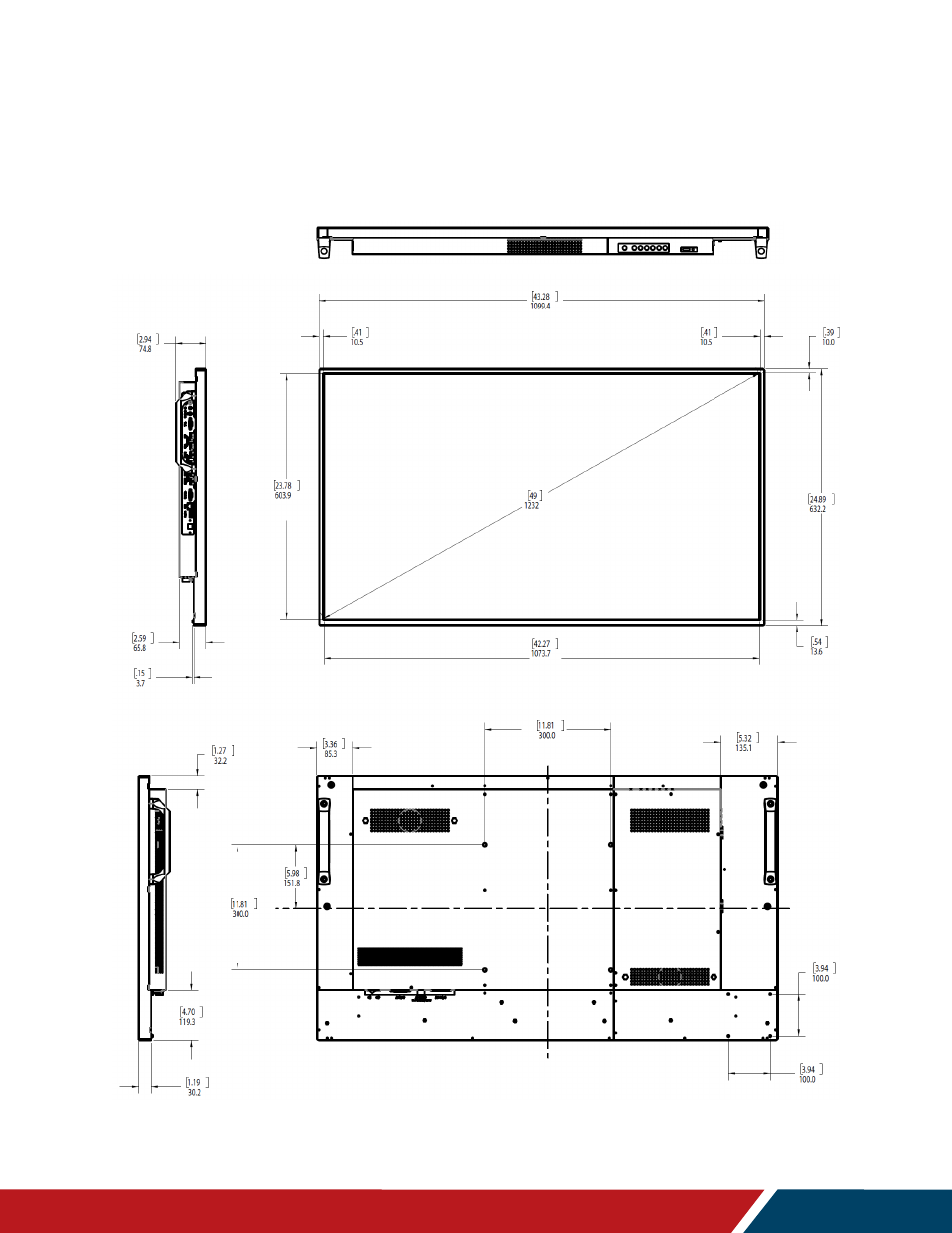 Dimensions, Urp49 | Planar Systems UltraRes P Series 49" UHD 4K Commercial Monitor User Manual | Page 117 / 133