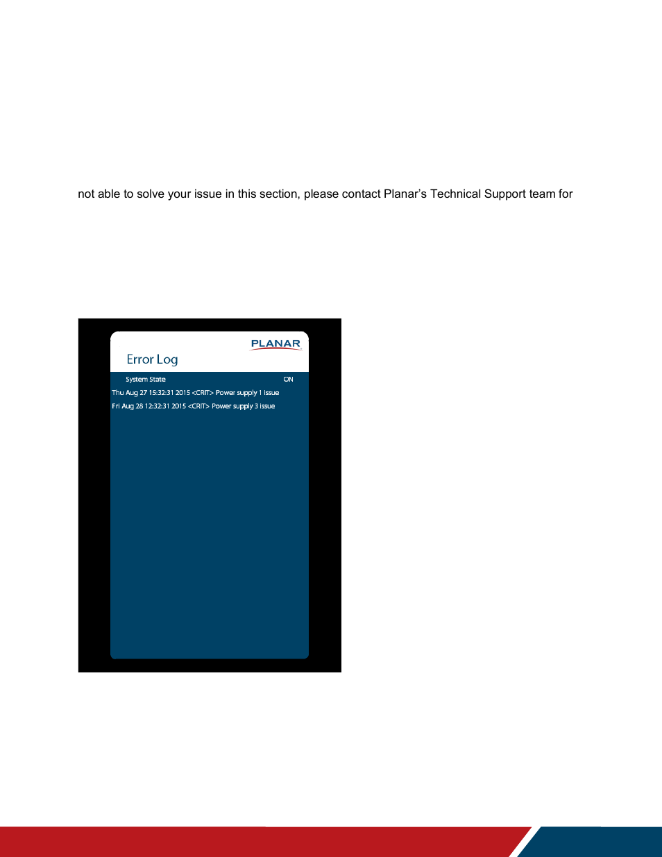 Troubleshooting during installation, Error codes (urp75 / urp85 / urp98 only) | Planar Systems UltraRes P Series 49" UHD 4K Commercial Monitor User Manual | Page 129 / 133