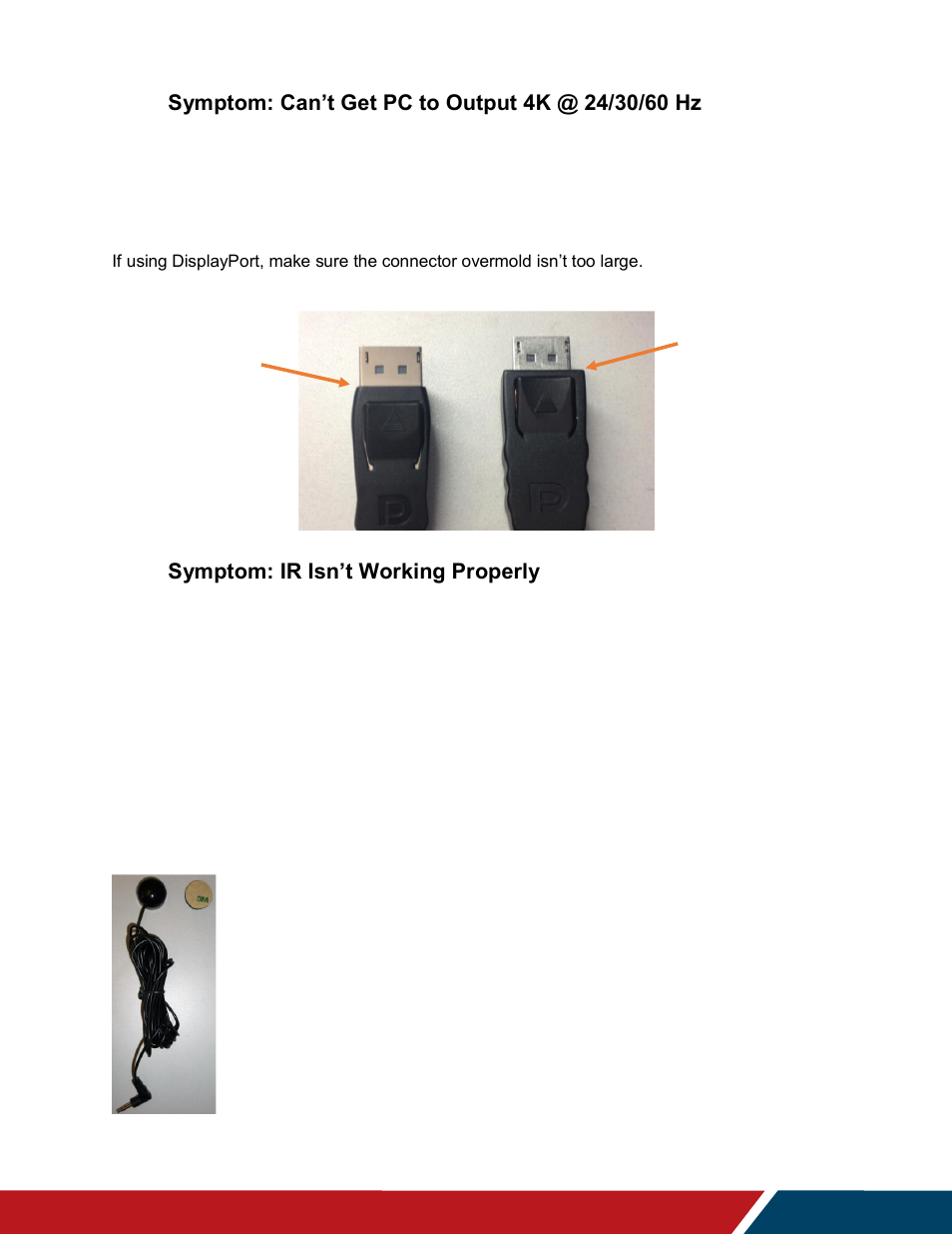 Symptom: can’t get pc to output 4k @ 24/30/60 hz, Symptom: ir isn’t working properly, 4 symptom: ir isn’t working properly | Planar Systems UltraRes P Series 49" UHD 4K Commercial Monitor User Manual | Page 131 / 133