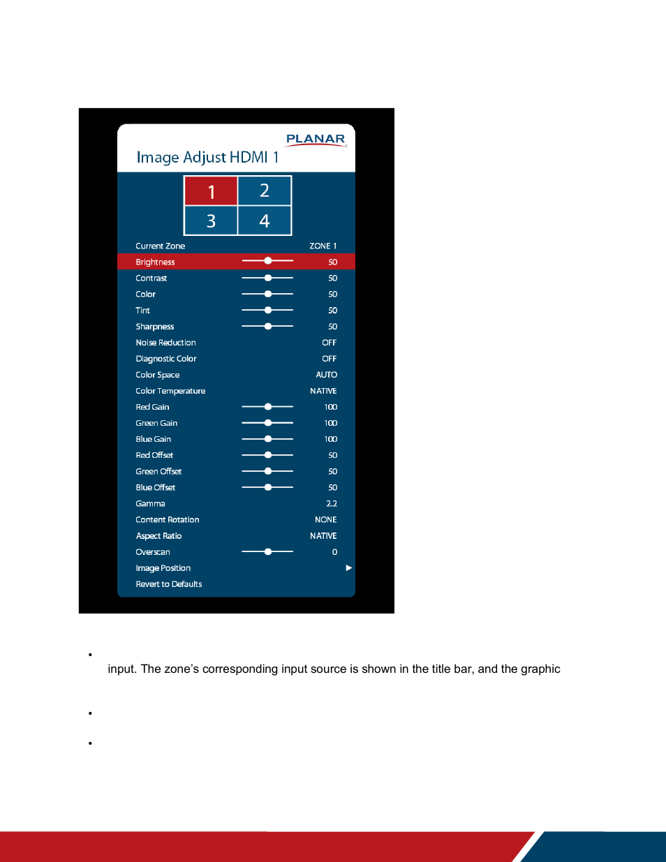 Image adjust menu, 1 image adjust menu | Planar Systems UltraRes P Series 49" UHD 4K Commercial Monitor User Manual | Page 46 / 133