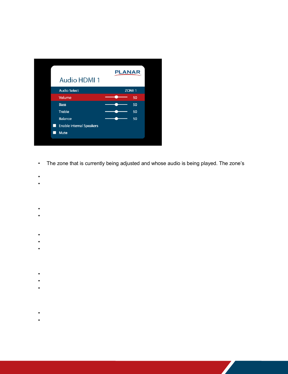 Audio menu, 2 audio menu | Planar Systems UltraRes P Series 49" UHD 4K Commercial Monitor User Manual | Page 49 / 133