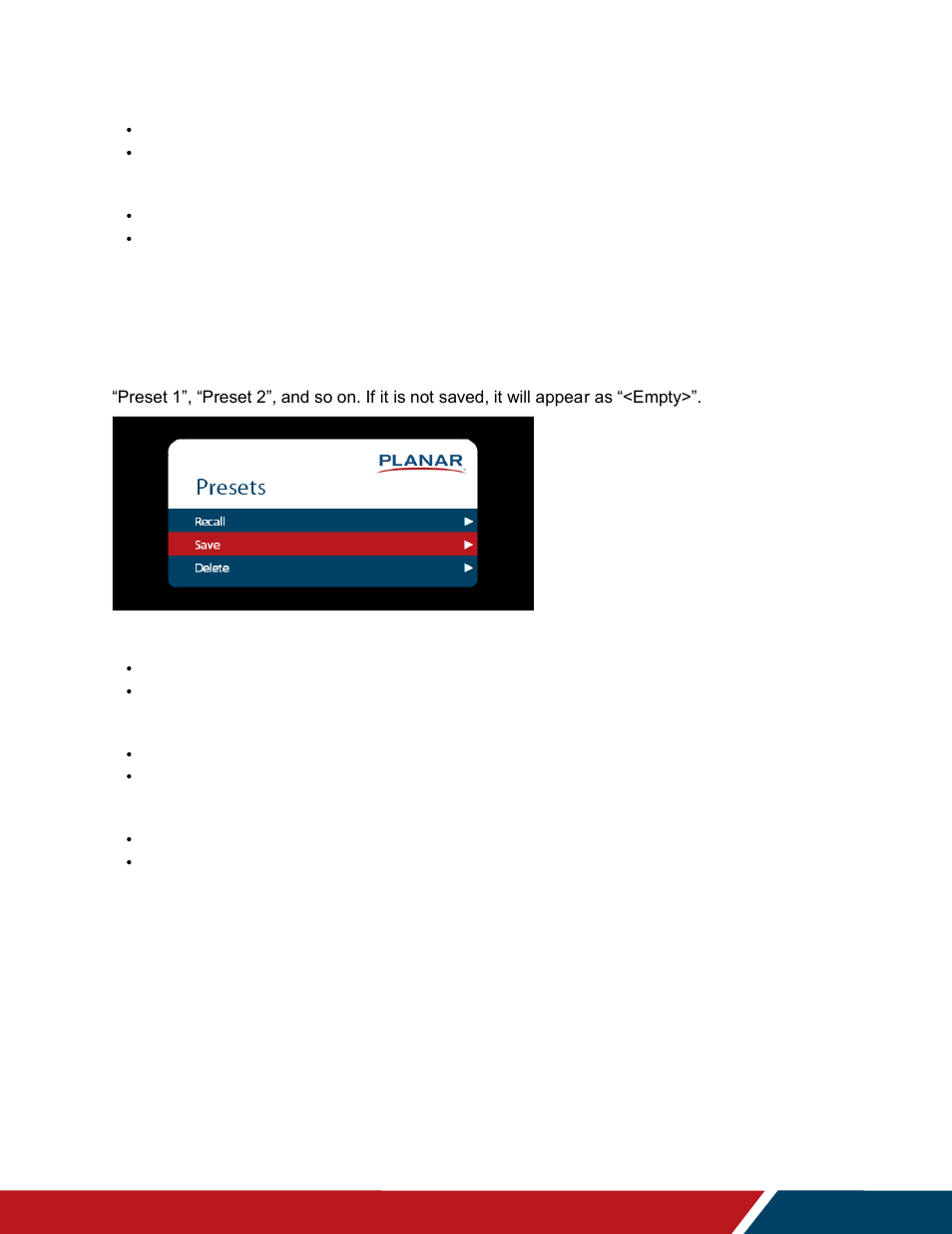 Presets menu, 3 presets menu | Planar Systems UltraRes P Series 49" UHD 4K Commercial Monitor User Manual | Page 50 / 133