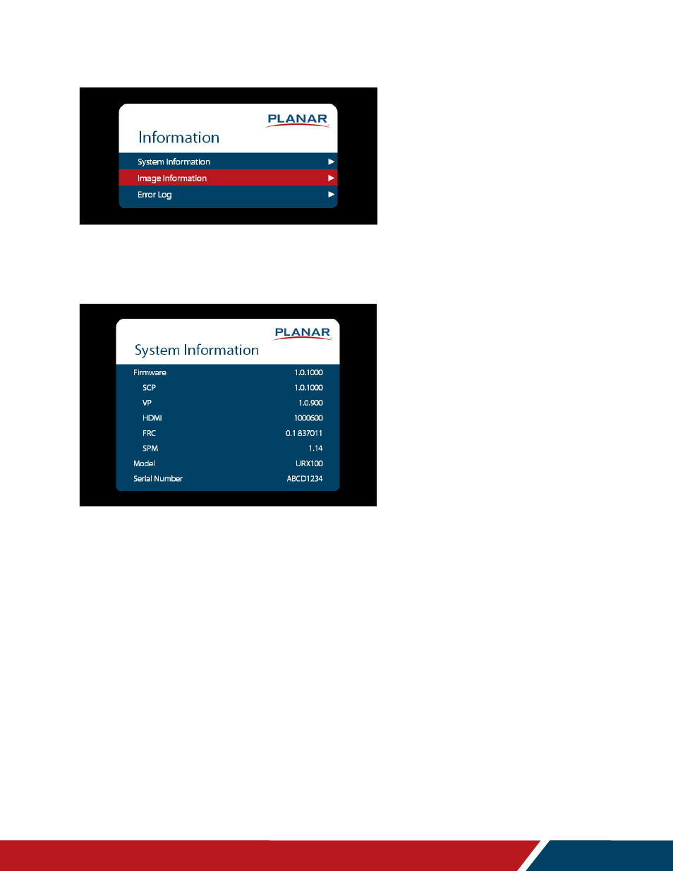 Information menu, 5 information menu | Planar Systems UltraRes P Series 49" UHD 4K Commercial Monitor User Manual | Page 75 / 133
