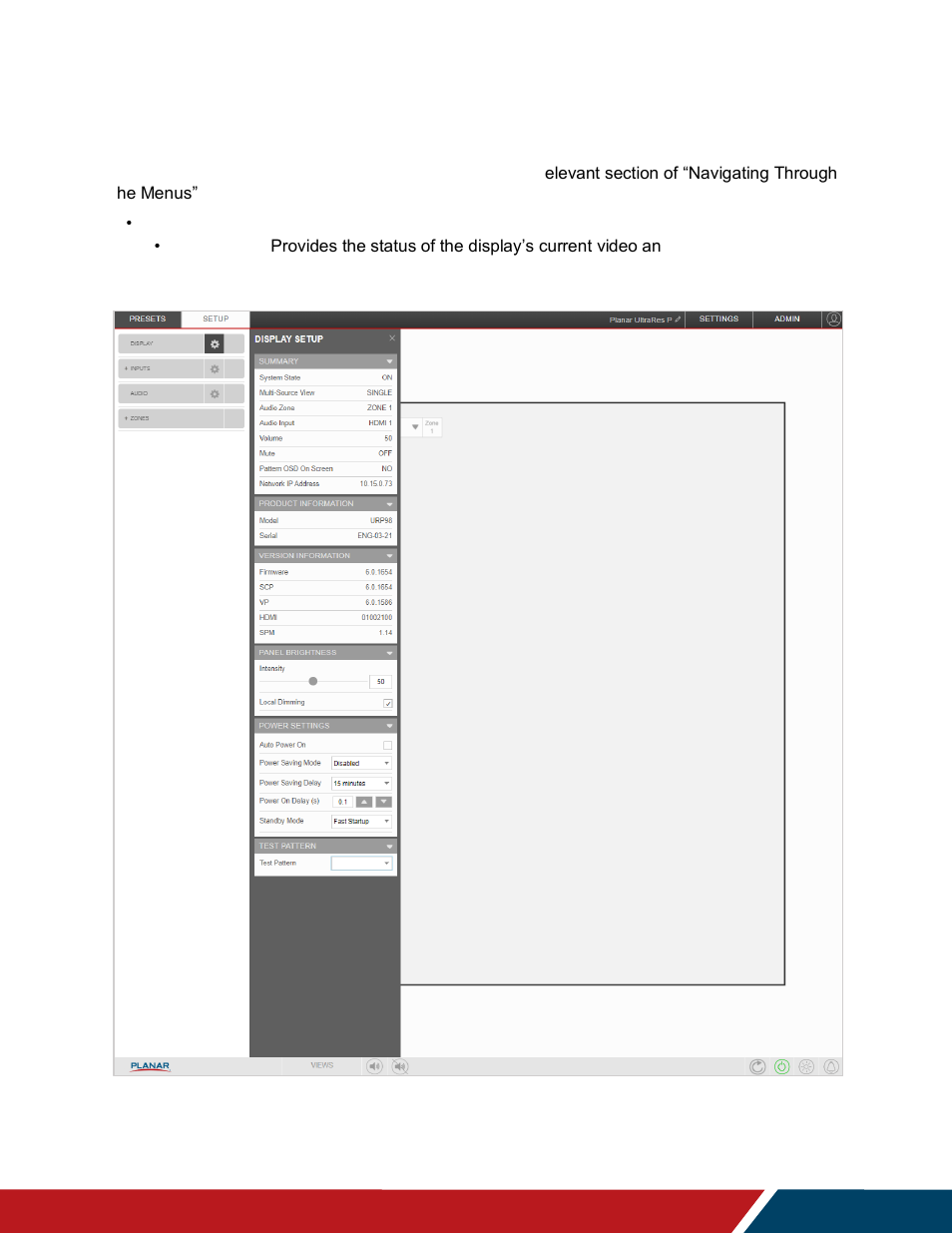 Setup | Planar Systems UltraRes P Series 49" UHD 4K Commercial Monitor User Manual | Page 93 / 133