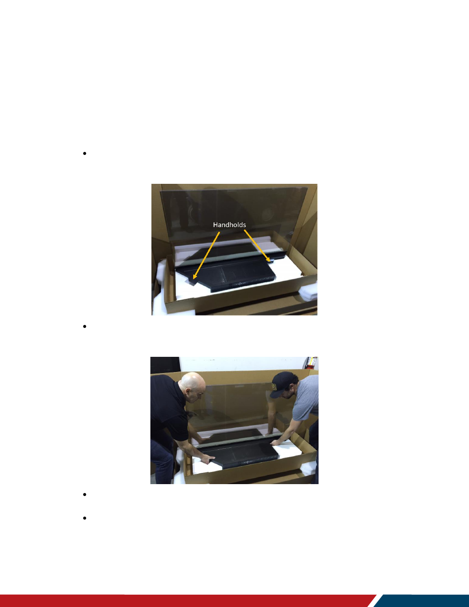 Unpacking and installing the display, Safe handling | Planar Systems LO552 55" Full HD Transparent OLED Commercial Monitor User Manual | Page 19 / 72