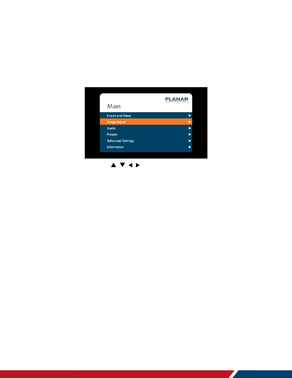 Navigating through the menus | Planar Systems LO552 55" Full HD Transparent OLED Commercial Monitor User Manual | Page 31 / 72