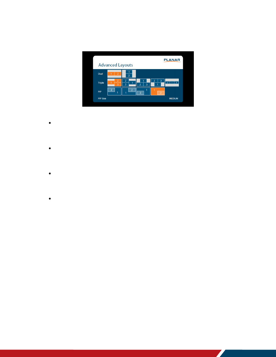 Advanced layouts submenu, 1 advanced layouts submenu | Planar Systems LO552 55" Full HD Transparent OLED Commercial Monitor User Manual | Page 33 / 72