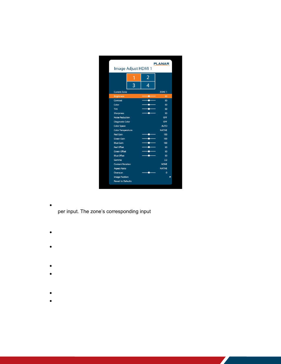 Image adjust menu | Planar Systems LO552 55" Full HD Transparent OLED Commercial Monitor User Manual | Page 34 / 72