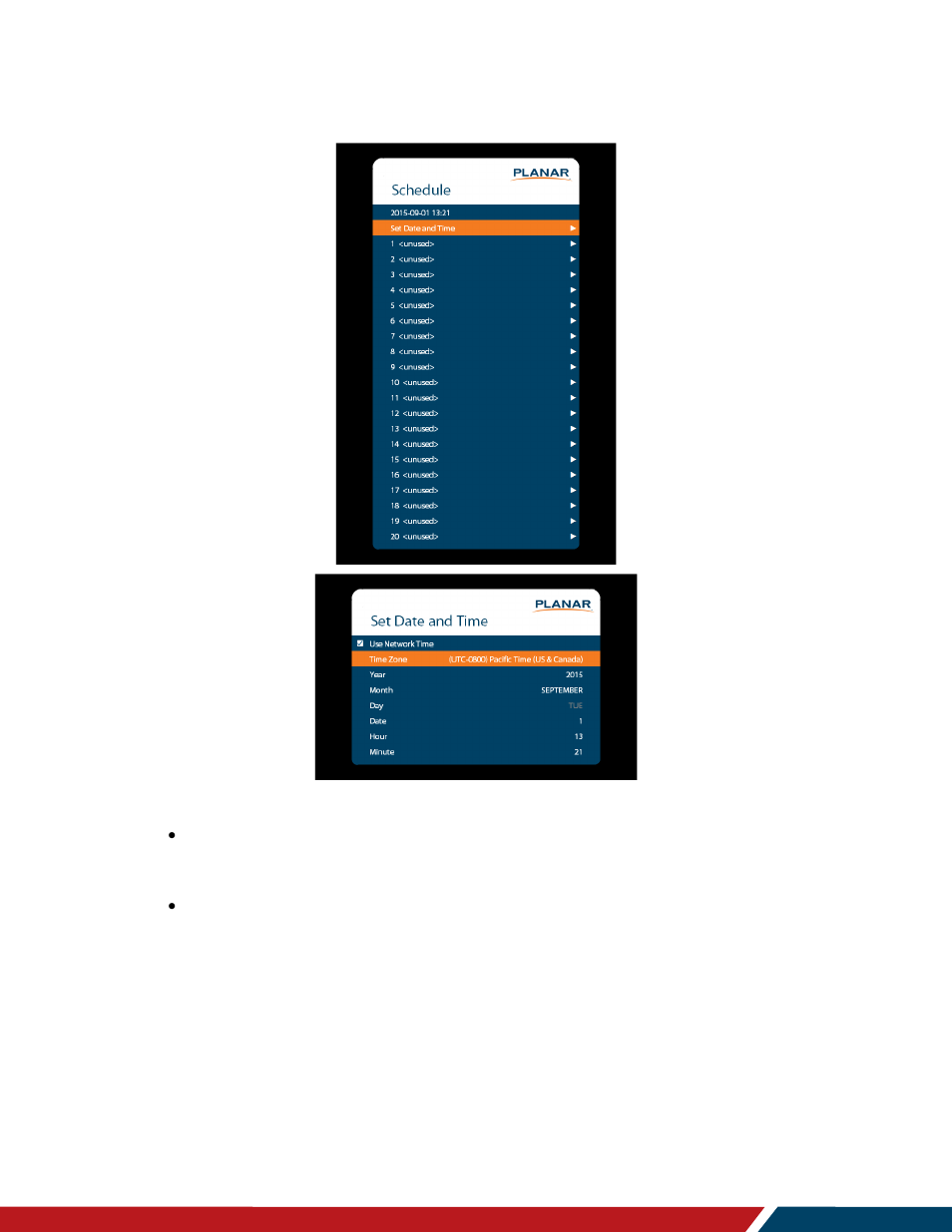 Schedule submenu, 5 schedule submenu | Planar Systems LO552 55" Full HD Transparent OLED Commercial Monitor User Manual | Page 43 / 72