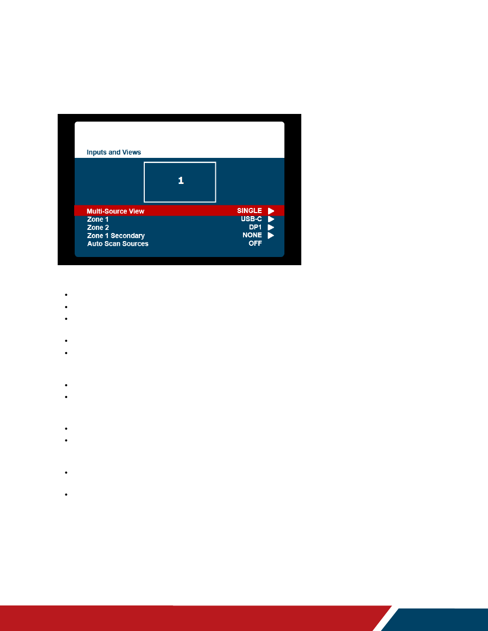 Inputs and views menu | Planar Systems URW105 105" 5K 21:9 Ultra-Wide Commercial Monitor User Manual | Page 35 / 78