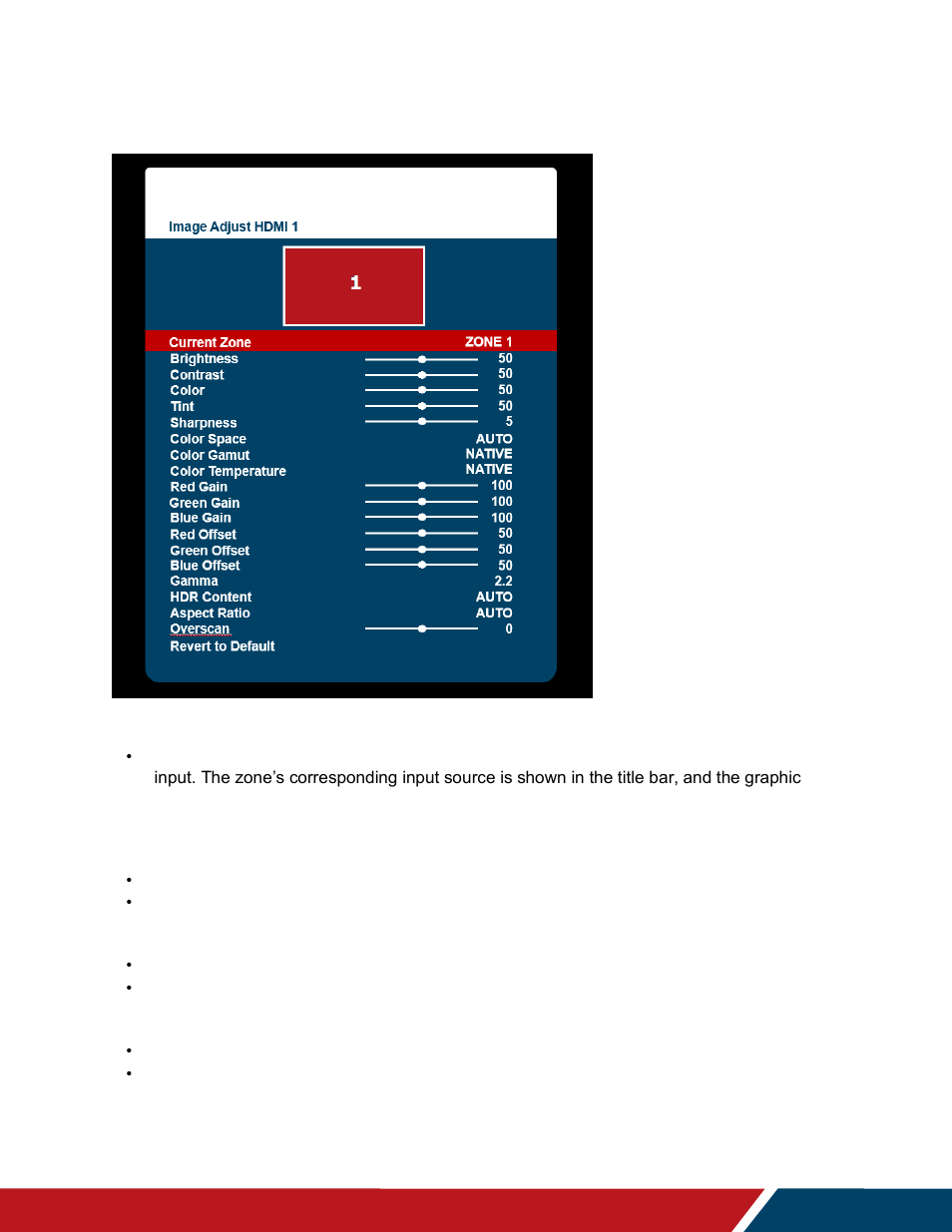 Image adjust menu, 1 image adjust menu | Planar Systems URW105 105" 5K 21:9 Ultra-Wide Commercial Monitor User Manual | Page 37 / 78