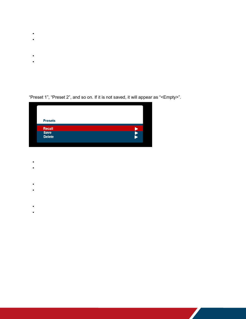 Presets menu, 3 presets menu | Planar Systems URW105 105" 5K 21:9 Ultra-Wide Commercial Monitor User Manual | Page 41 / 78