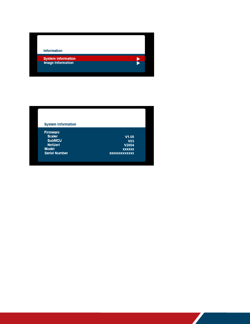 Information menu, 5 information menu | Planar Systems URW105 105" 5K 21:9 Ultra-Wide Commercial Monitor User Manual | Page 55 / 78