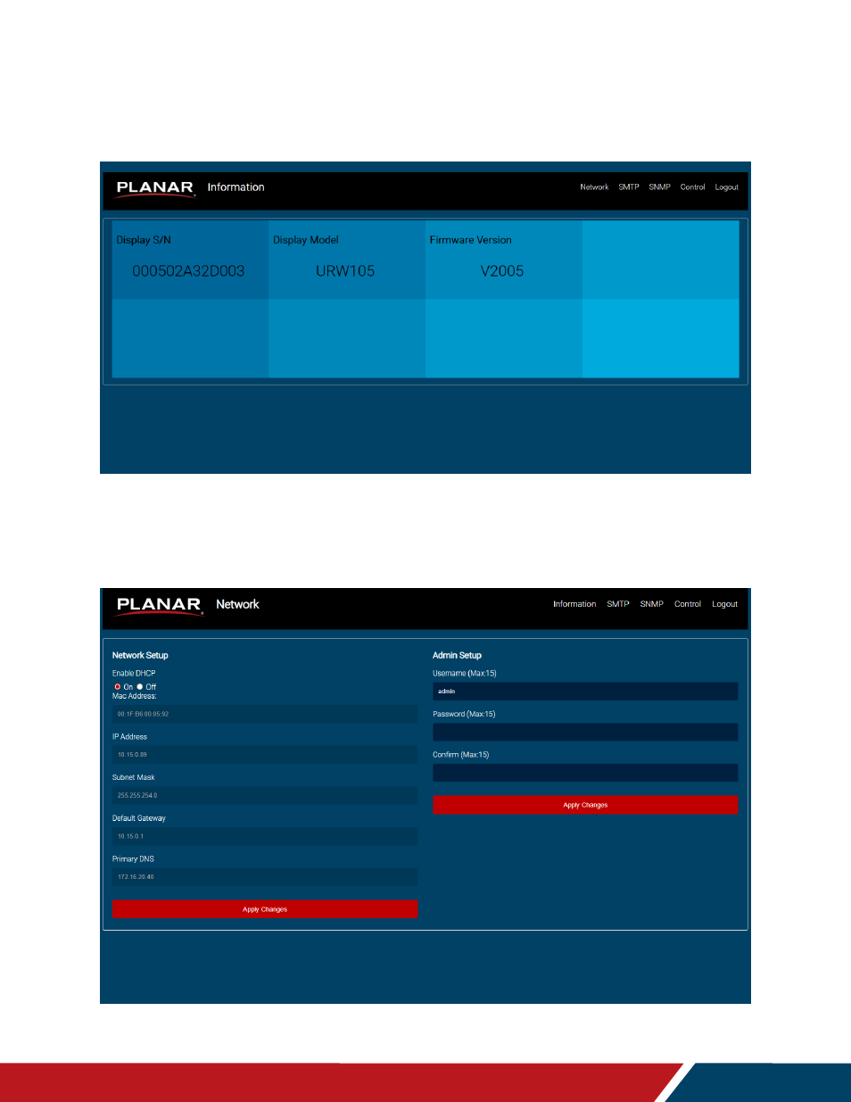 Information, Network | Planar Systems URW105 105" 5K 21:9 Ultra-Wide Commercial Monitor User Manual | Page 59 / 78