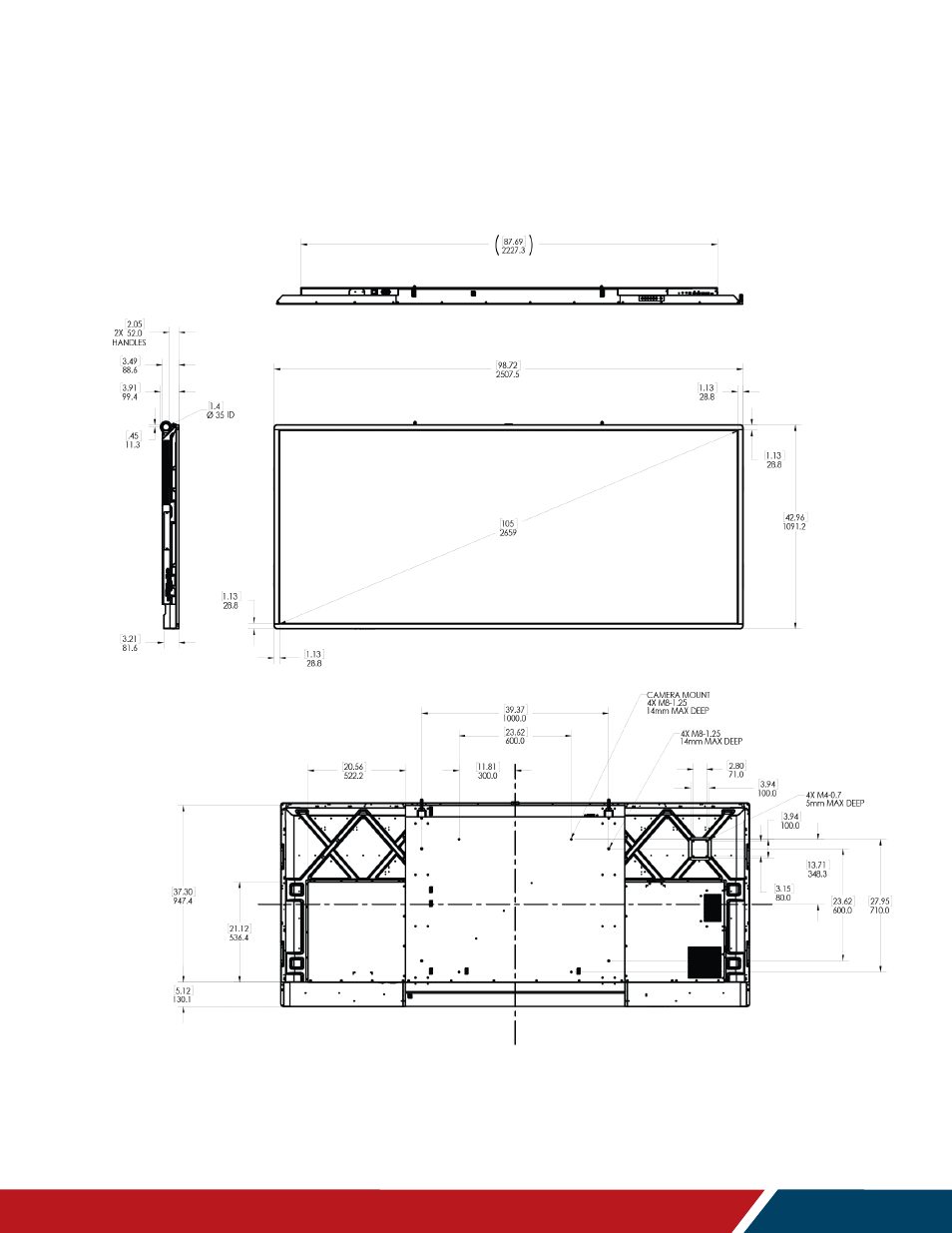 Dimensions, Urw105 | Planar Systems URW105 105" 5K 21:9 Ultra-Wide Commercial Monitor User Manual | Page 73 / 78