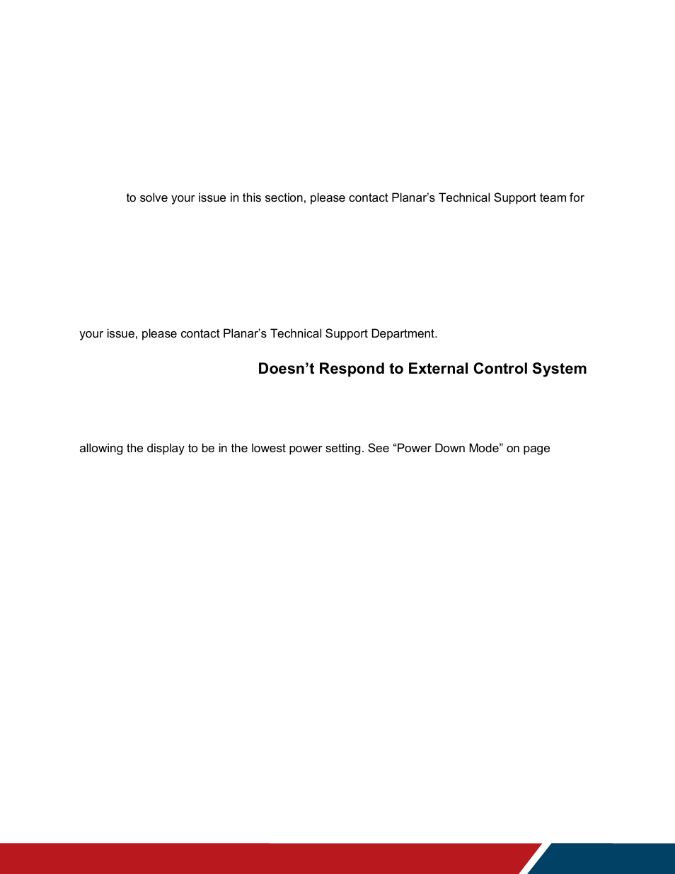 Troubleshooting during installation, Symptoms, possible causes and solutions | Planar Systems URW105 105" 5K 21:9 Ultra-Wide Commercial Monitor User Manual | Page 75 / 78