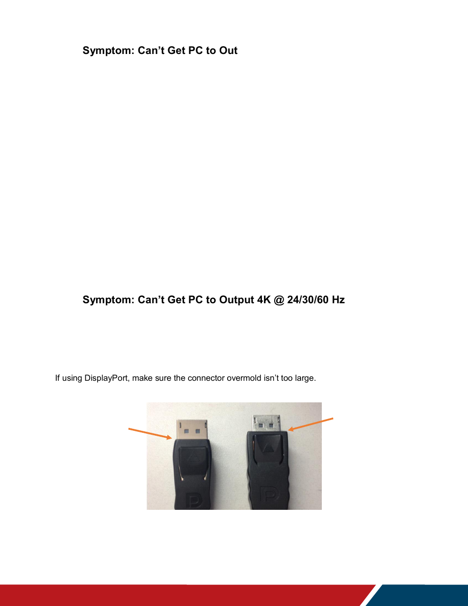 Symptom: can’t get pc to output 4k @ 24/30/60 hz | Planar Systems URW105 105" 5K 21:9 Ultra-Wide Commercial Monitor User Manual | Page 76 / 78