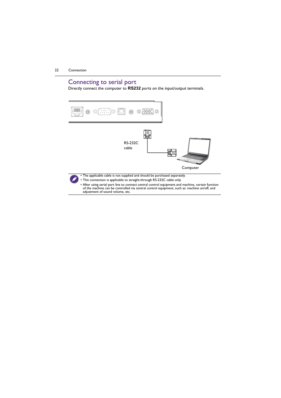 Connecting to serial port | BenQ RM8602K 86" Class 4K UHD Educational Touchscreen LED Display User Manual | Page 22 / 81
