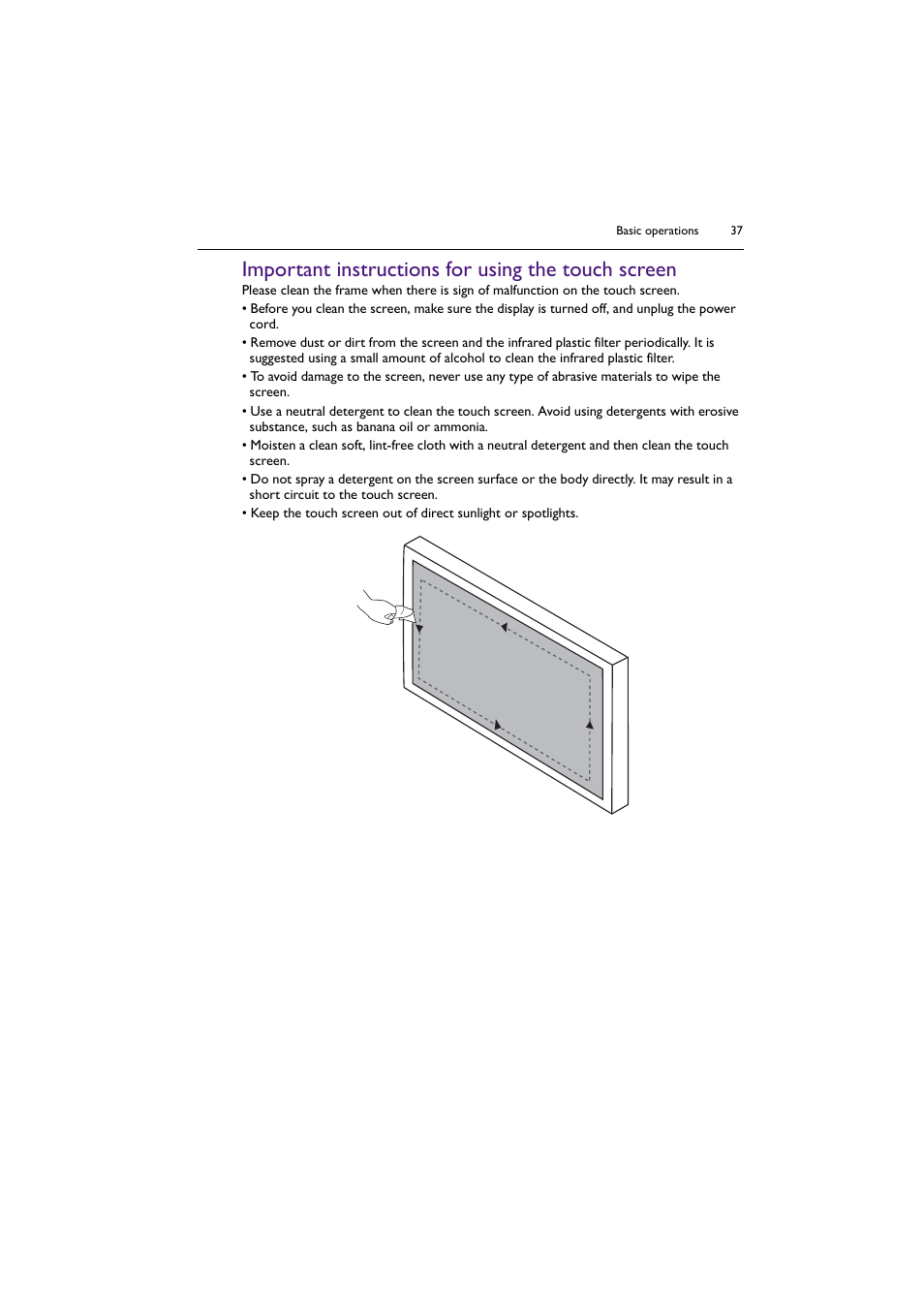 Important instructions for using the touch screen | BenQ RM8602K 86" Class 4K UHD Educational Touchscreen LED Display User Manual | Page 37 / 81